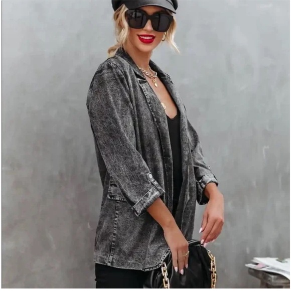 Vici Black Acid Wash Blazer Size Small - Picture 7 of 15